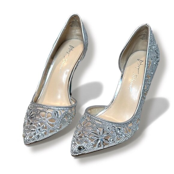 Betsey Johnson Embellished SB-Chic Silver Rhinestone D'Orsay Pumps Heels Size 10 - Picture 12 of 15